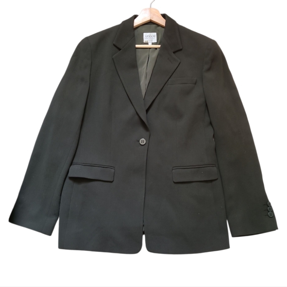 Vintage Armani Collezioni Women's Wool Blend Blazer Olive Green Size 10
